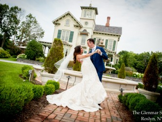 The bride and groom by the fountain, The Glenmar Studio